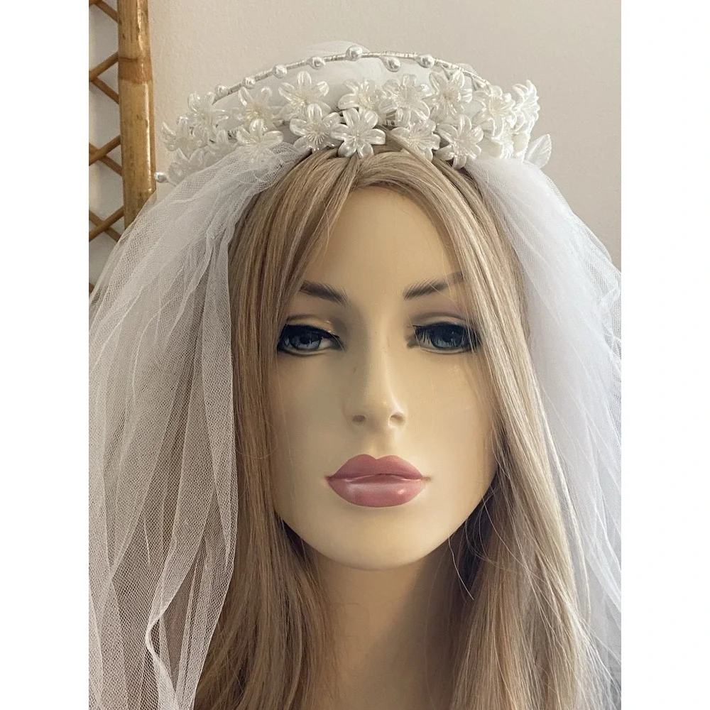 Vintage Floral Beaded Pearl Embellished Wedding‎ Crown Headband Pearlescent EUC